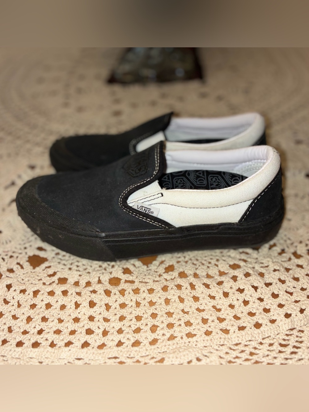 Vans Dakota Roche BMX Black and White Suede & Canvas Slip-On Sneakers